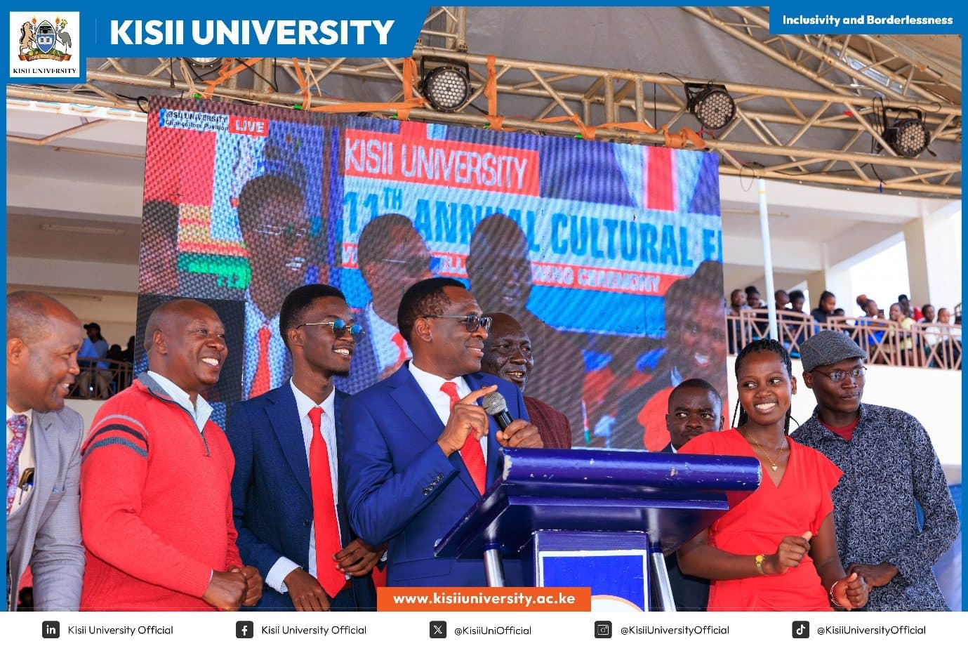 Kisii University students in cultural dress during a campus celebration